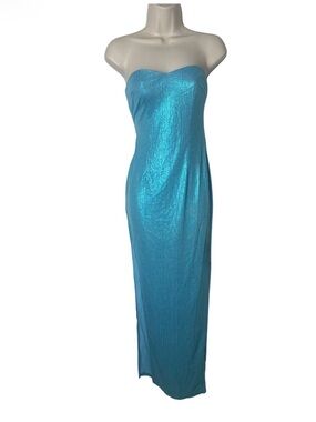 Strapless Shimmery Turquoise Maxi Dress